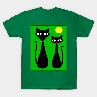 Cat Couple Abstract Whimsical Surreal Print T-Shirt